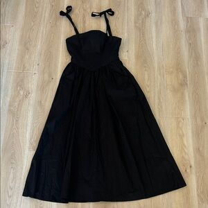 Zara Black Cotton Midi Dress Minimalist A-Line Everyday Dress Size Small